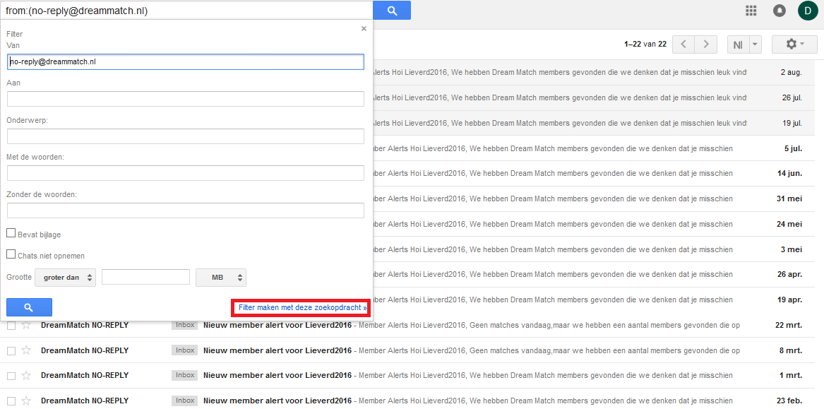 gmail filter maken met deze zoekopdracht